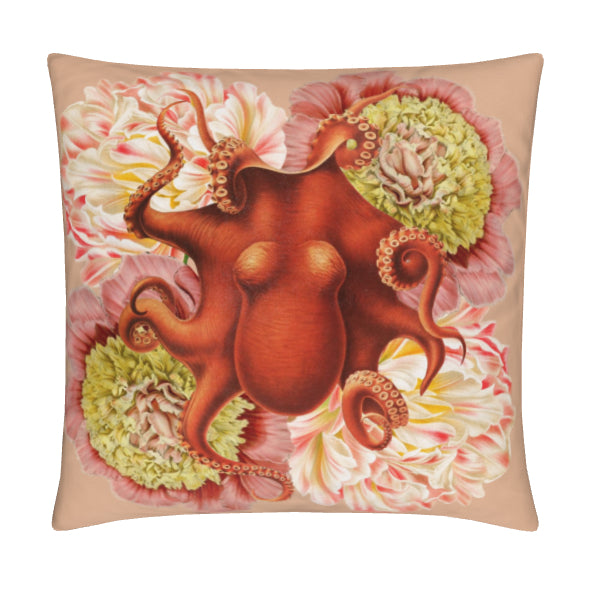 Orange Octopus Velvet Cushion Cover